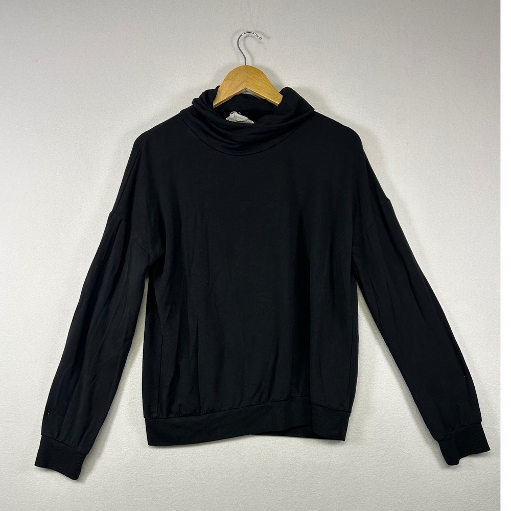 For the Republic Minimalist Cowl Neck Sweatshirt Womens L Black Drop Shoulder